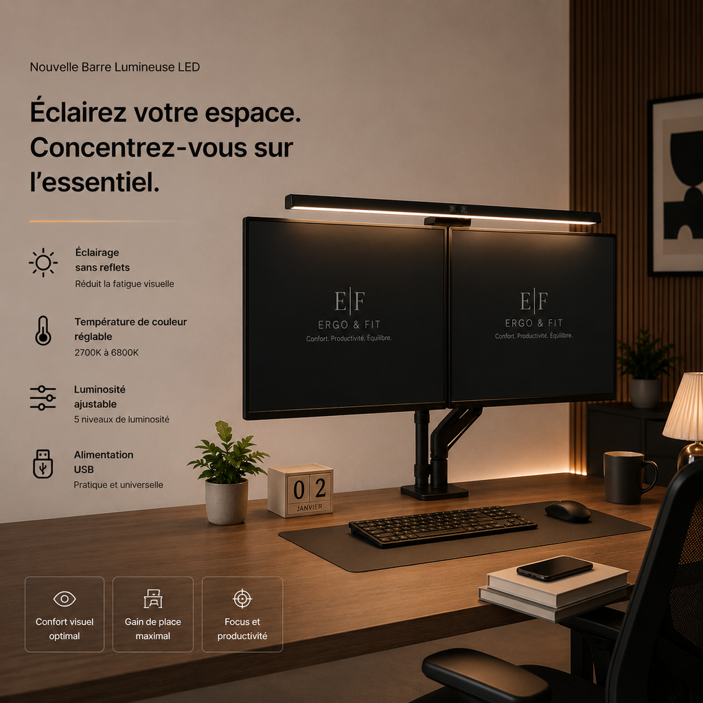 Barre Lumineuse Moniteur LED RGB 33-60 cm – Éclairage Gaming & Bureau Anti-Fatigue Ergo & Fit