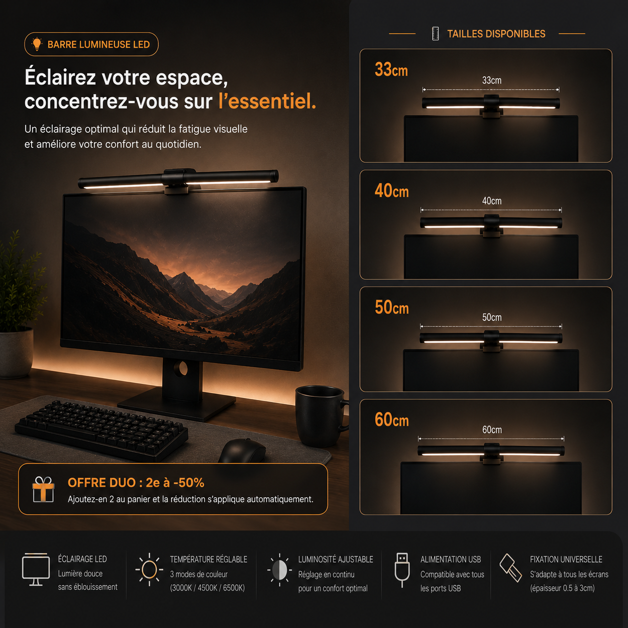 Barre lumineuse moniteur LumiBar™ Ergo & Fit