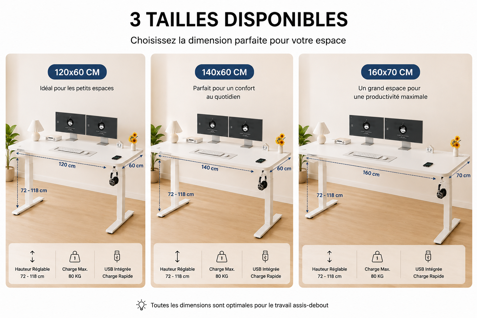 Bureau Assis-Debout Électrique Devoko — Prise USB Intégrée Devoko