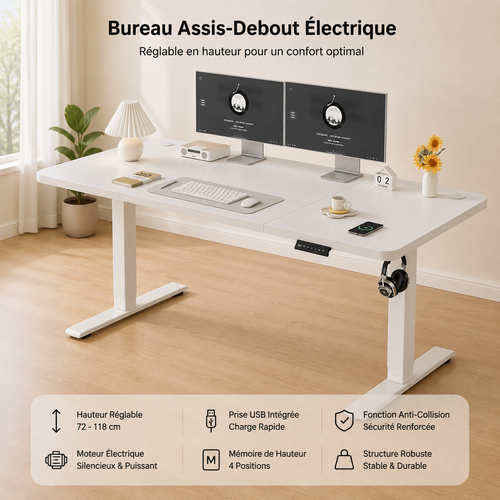Bureau Assis-Debout Électrique Devoko — Prise USB Intégrée Devoko