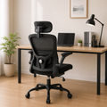 Chaise de Bureau Ergonomique Maille Haute — Appui-tête & Soutien Lombaire Réglables, Accoudoirs Rabattables Ergo & Fit