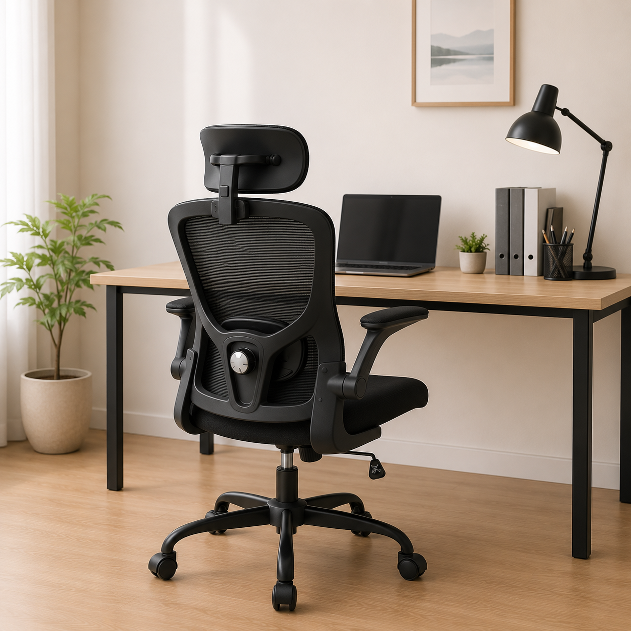 Chaise de Bureau Ergonomique Maille Haute — Appui-tête & Soutien Lombaire Réglables, Accoudoirs Rabattables Ergo & Fit