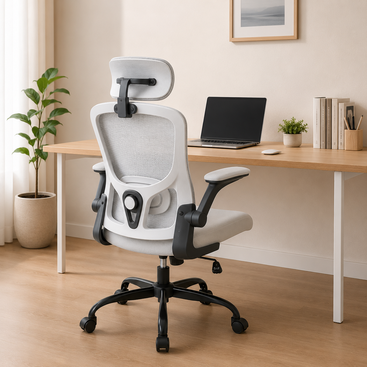 Chaise de Bureau Ergonomique Maille Haute — Appui-tête & Soutien Lombaire Réglables, Accoudoirs Rabattables Ergo & Fit