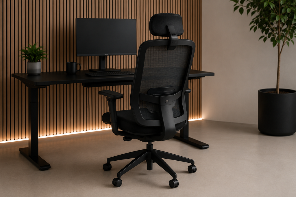 Chaise de Bureau Ergonomique Maille Haute — Appui-tête & Soutien Lombaire Réglables, Accoudoirs Rabattables Ergo & Fit