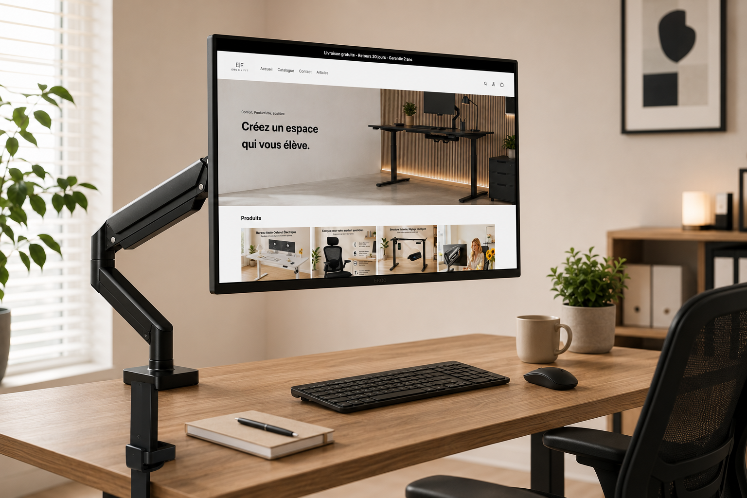 Support Moniteur Universel 35" — Bras Simple Réglable, Capacité 10 kg, Noir ou Blanc Ergo & Fit