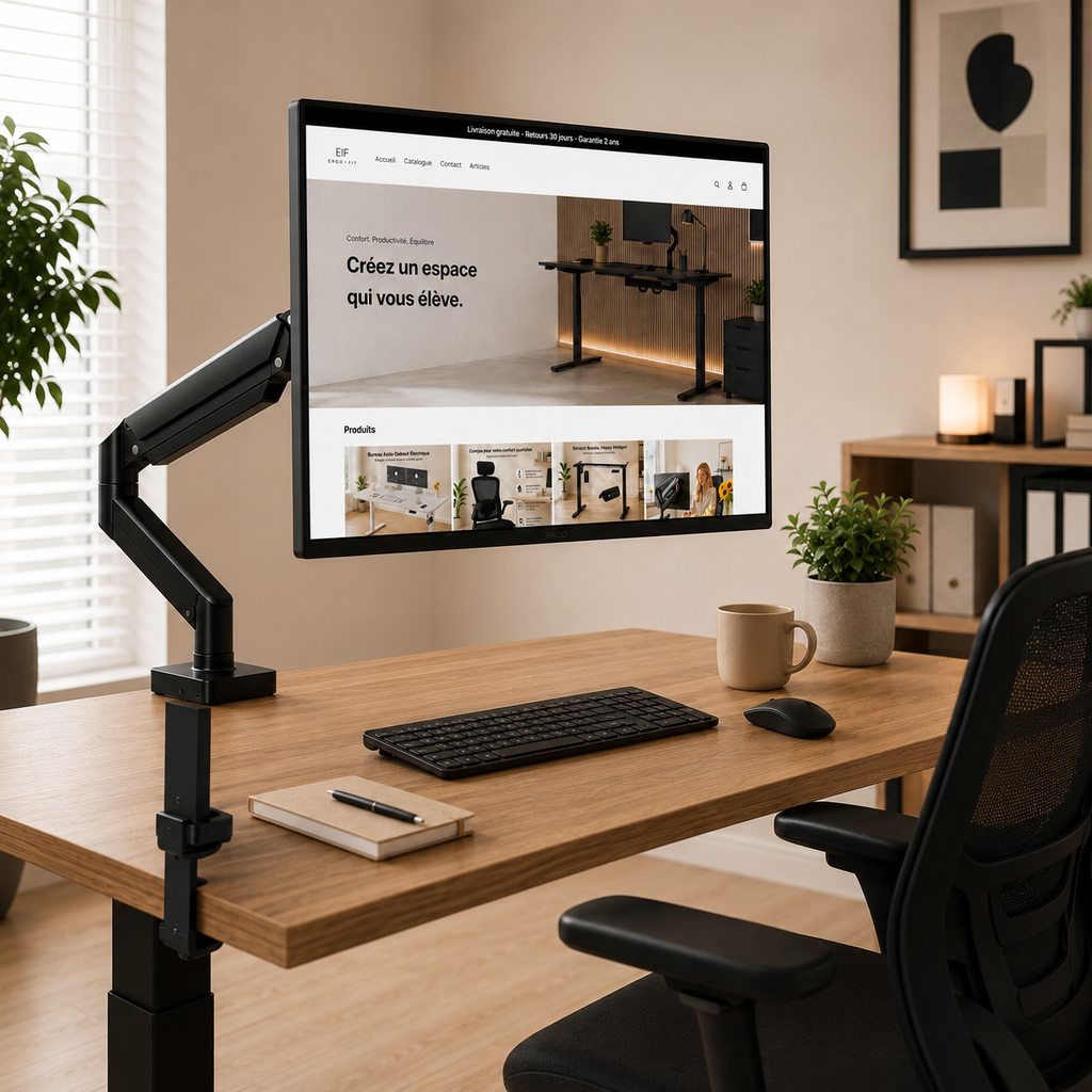 Support Moniteur Universel 35" — Bras Simple Réglable, Capacité 10 kg, Noir ou Blanc Ergo & Fit