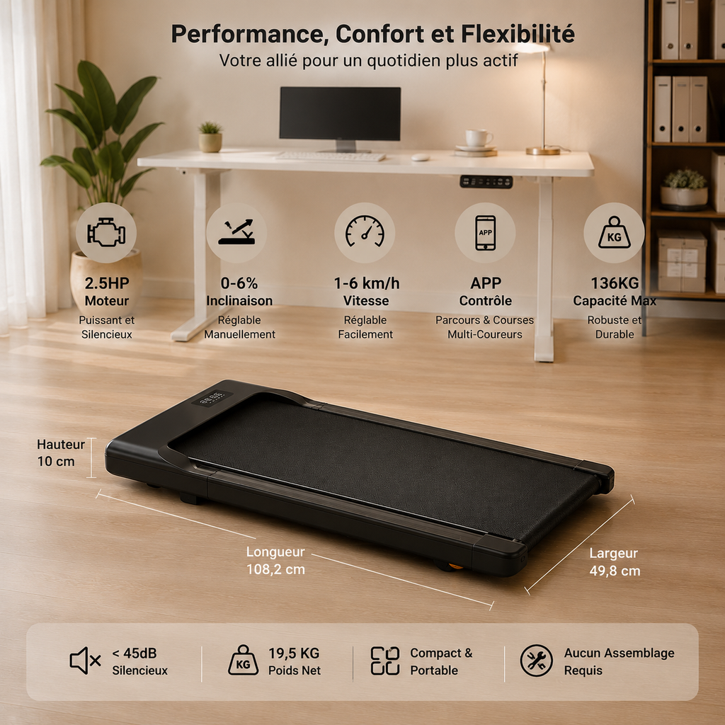 Tapis de Marche Inclinable Superun 2,5HP – Walking Pad Connecté Max 136 kg Superun